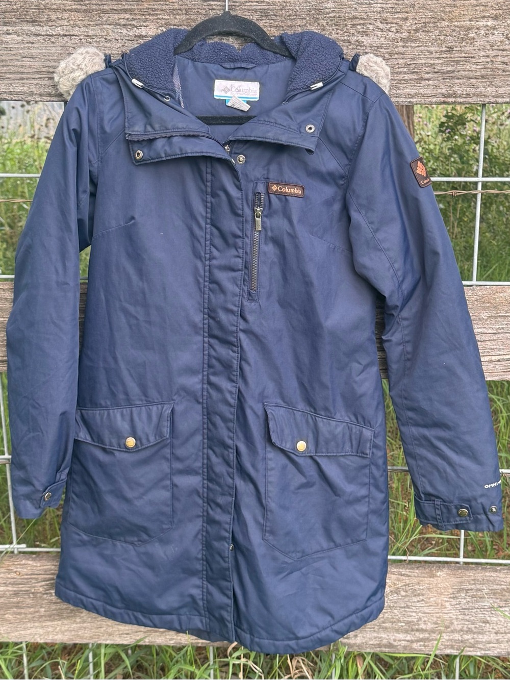 Columbia Women’s Omni-Heat Navy Blue Hooded Winter Parka‎ Jacket Small Full Zip